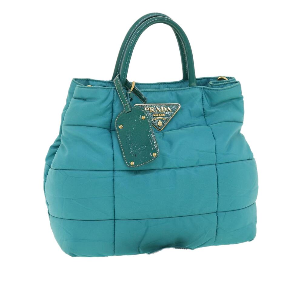 PRADA Quilted Hand Bag Nylon Turquoise Blue